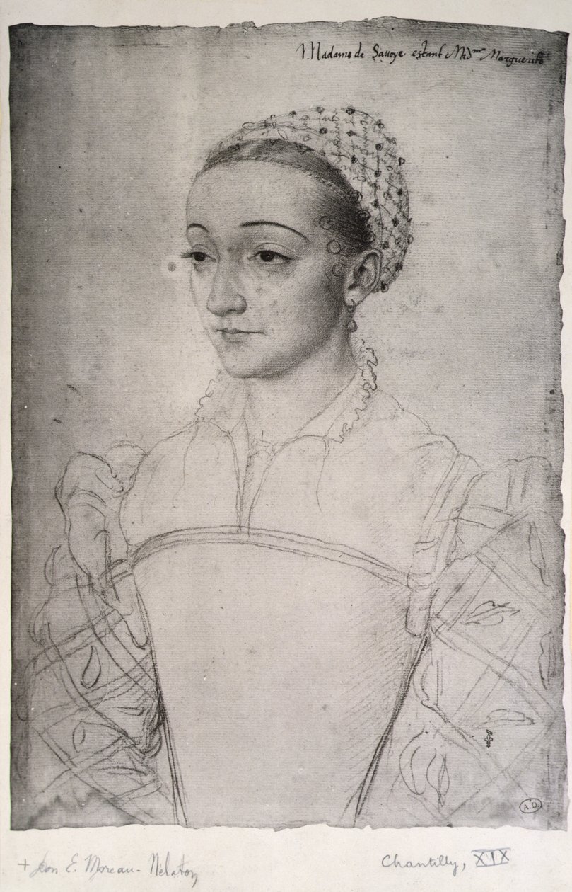Marguerite de France (1523-74) (tužka na papíře) od (studio of) Clouet