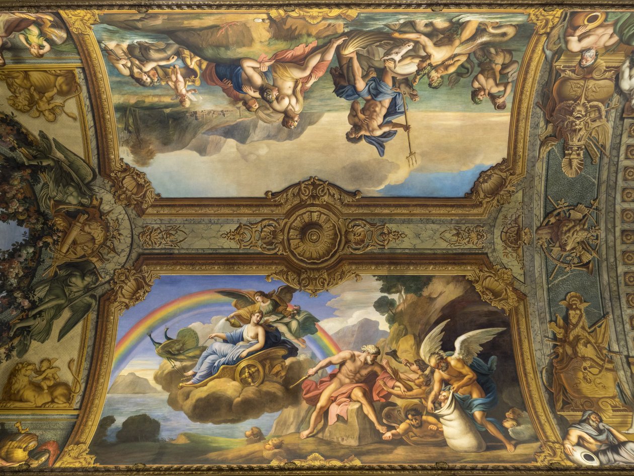 Vzdušná alegorie představující Eole a Junon. Malba klenby Galerie doree, Francois Perrier (1594-1649), 1645. Banque de France. Hotel de Toulouse, bývalý hotel de la Villiere, Paříž - H od Unknown