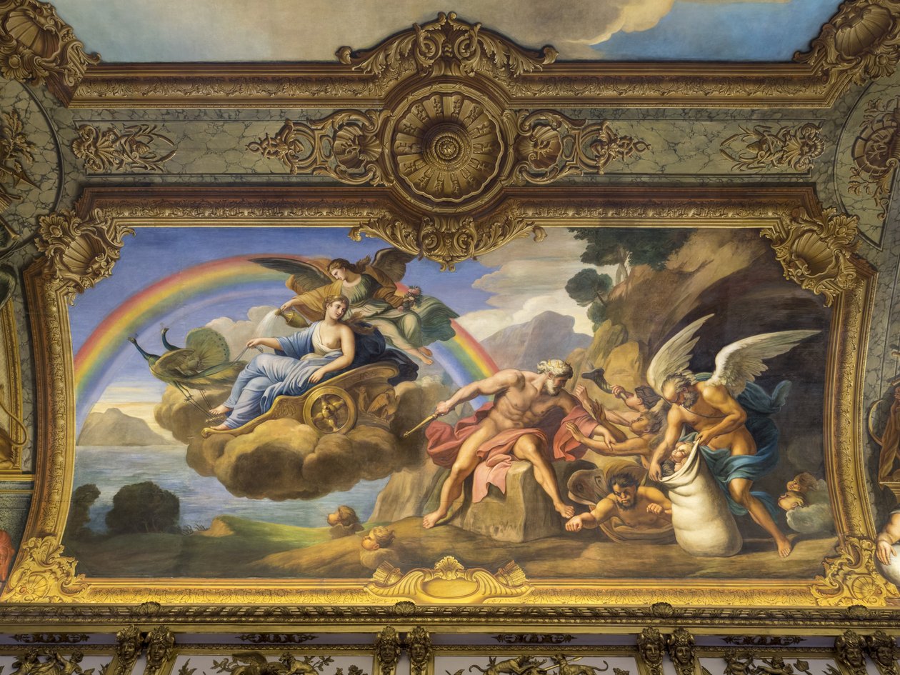 Vzdušná alegorie představující Eole a Junon. Malba klenby Galerie doree, Francois Perrier (1594-1649), 1645. Banque de France. Hotel de Toulouse, bývalý hotel de la Villiere, Paříž - H od Unknown