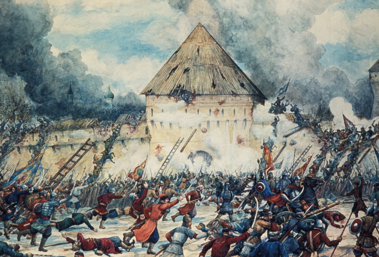 Bitva s polskými interventy u Vladimirské brány Kitai-Gorod (Čínské město) v Moskvě, 1612, akvarel G, Lissner. od Unknown