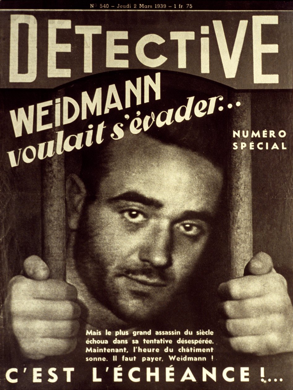 Obálka papíru Detektiv 2. března 1939: Eugene Weidmann (1908-1939) vrah, který bude popraven 17. června 1939 (poslední veřejně popravený ve Francii) od Unknown