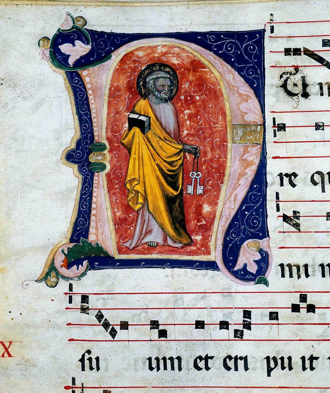Detail miniatury představující svatého Petra obsažené v chorálových pergamenech ze XIV-XV století. Archiv Palazzo Comunale of Stroncone, v provincii Terni od Unknown