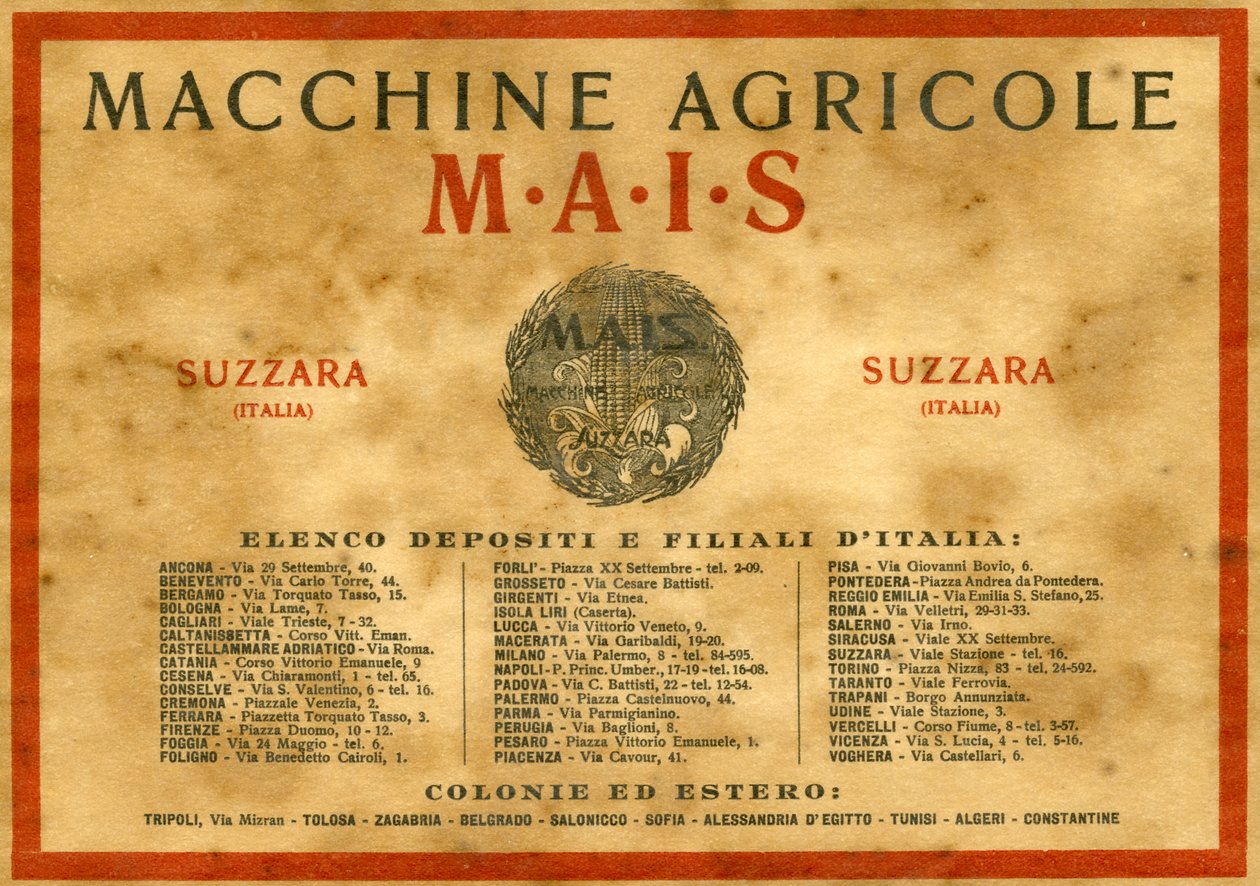 Zemědělské stroje. Suzzara, 1925 od Unknown