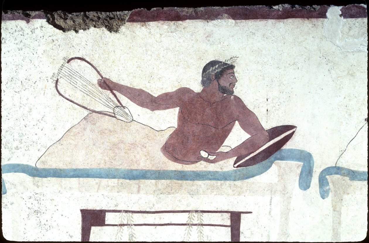 Řecká malba z hrobky potápěče, Paestum, 480 př. n. l. Bankety. Scéna sympozia, Itálie od Unknown