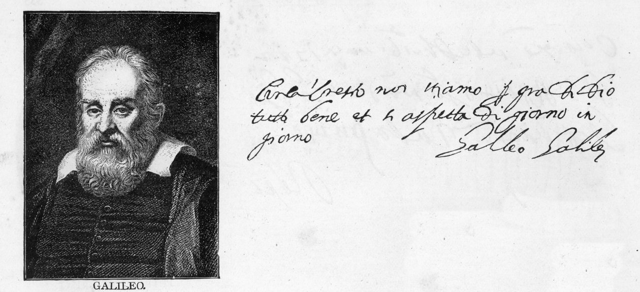 Rukopis a podpis Galilea Galileiho z dopisu jeho mladšímu bratrovi Michelangelovi ve Vilniusu v Litvě, napsaného v Padově, 20. listopadu 1601 od Unknown