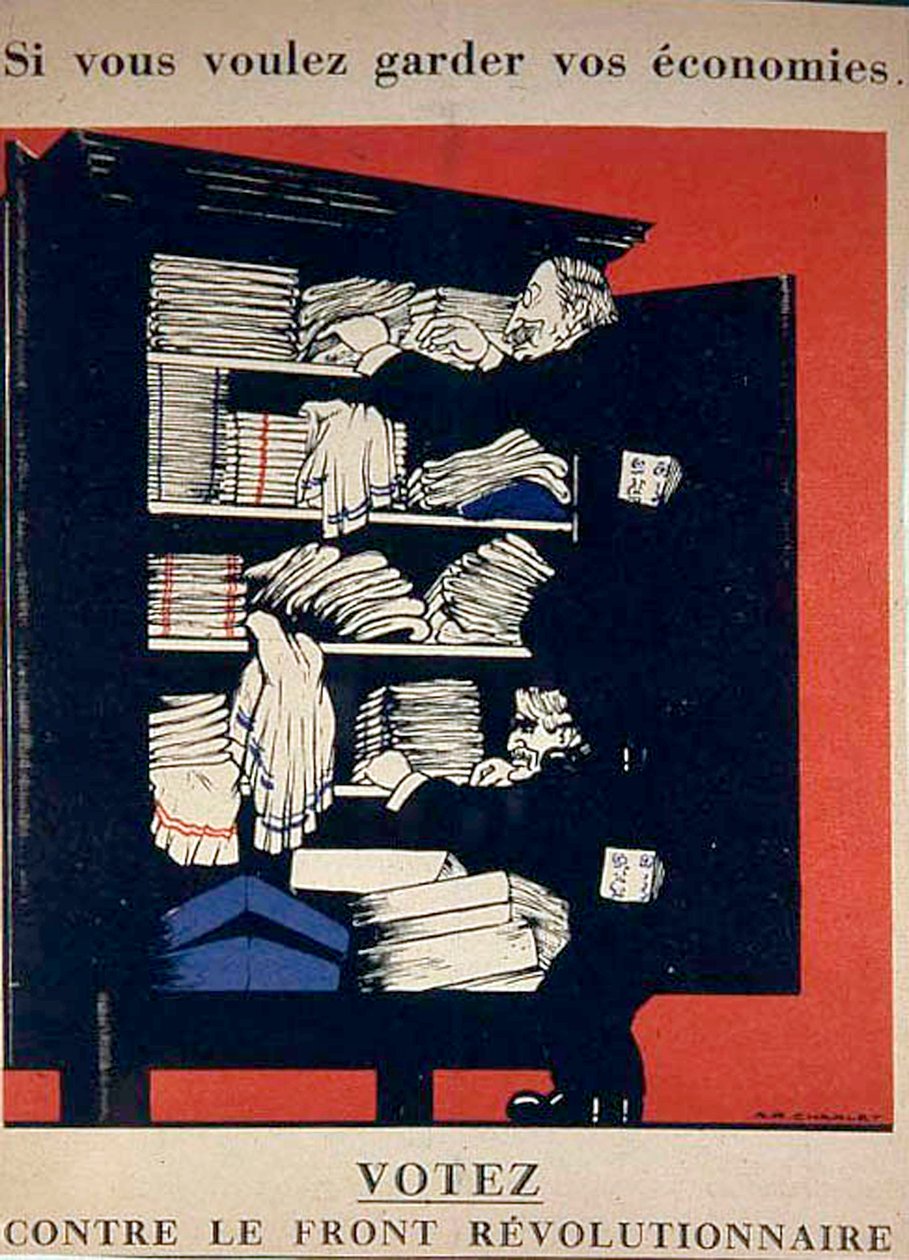 Pokud si chcete ponechat své úspory, hlasujte proti revoluční frontě, protikomunistickému plakátu z roku 1936 od Unknown