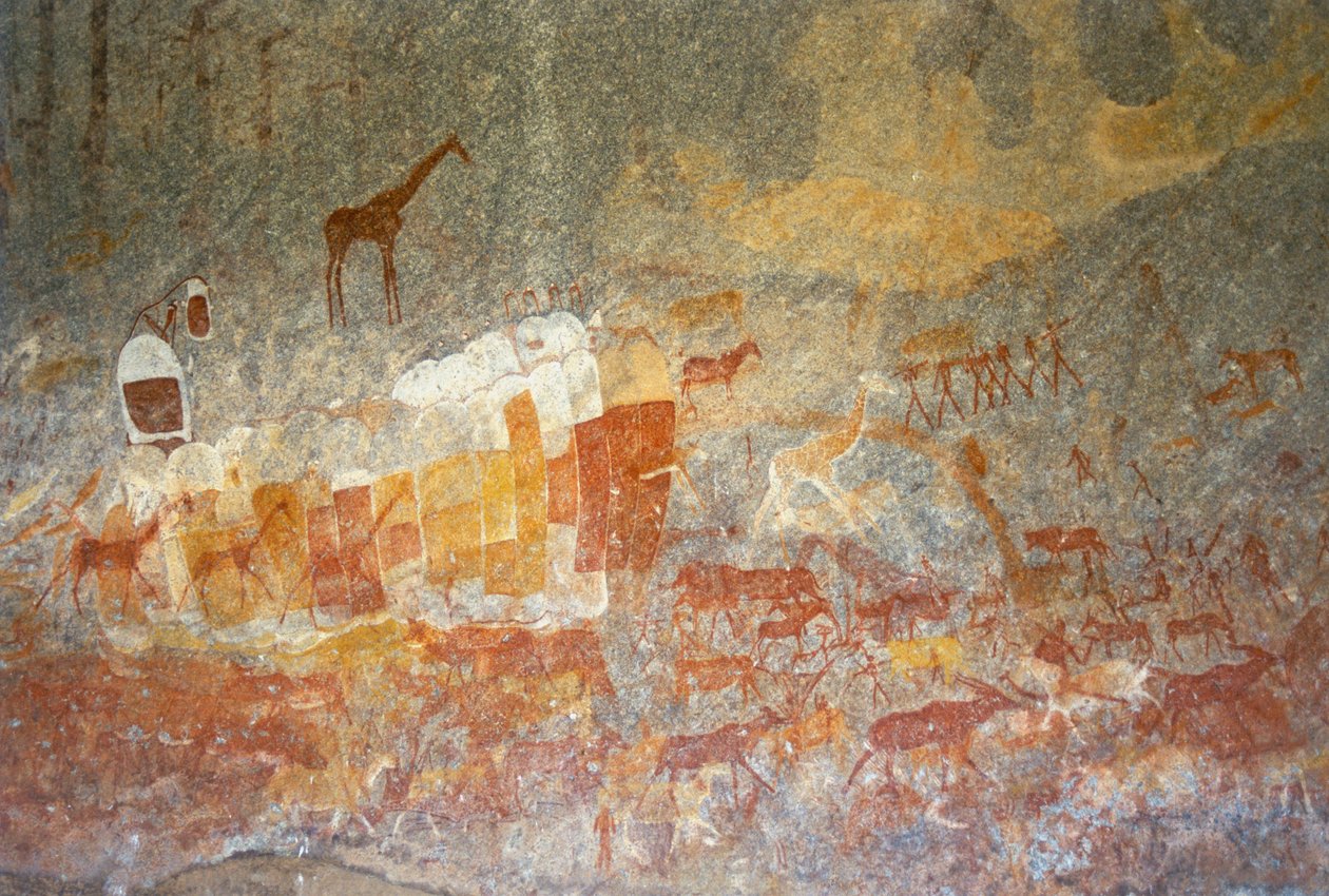 Skalní malby Inanke v jeskyni v národním parku Matobo v Zimbabwe. 1. dubna 1998. od Unknown