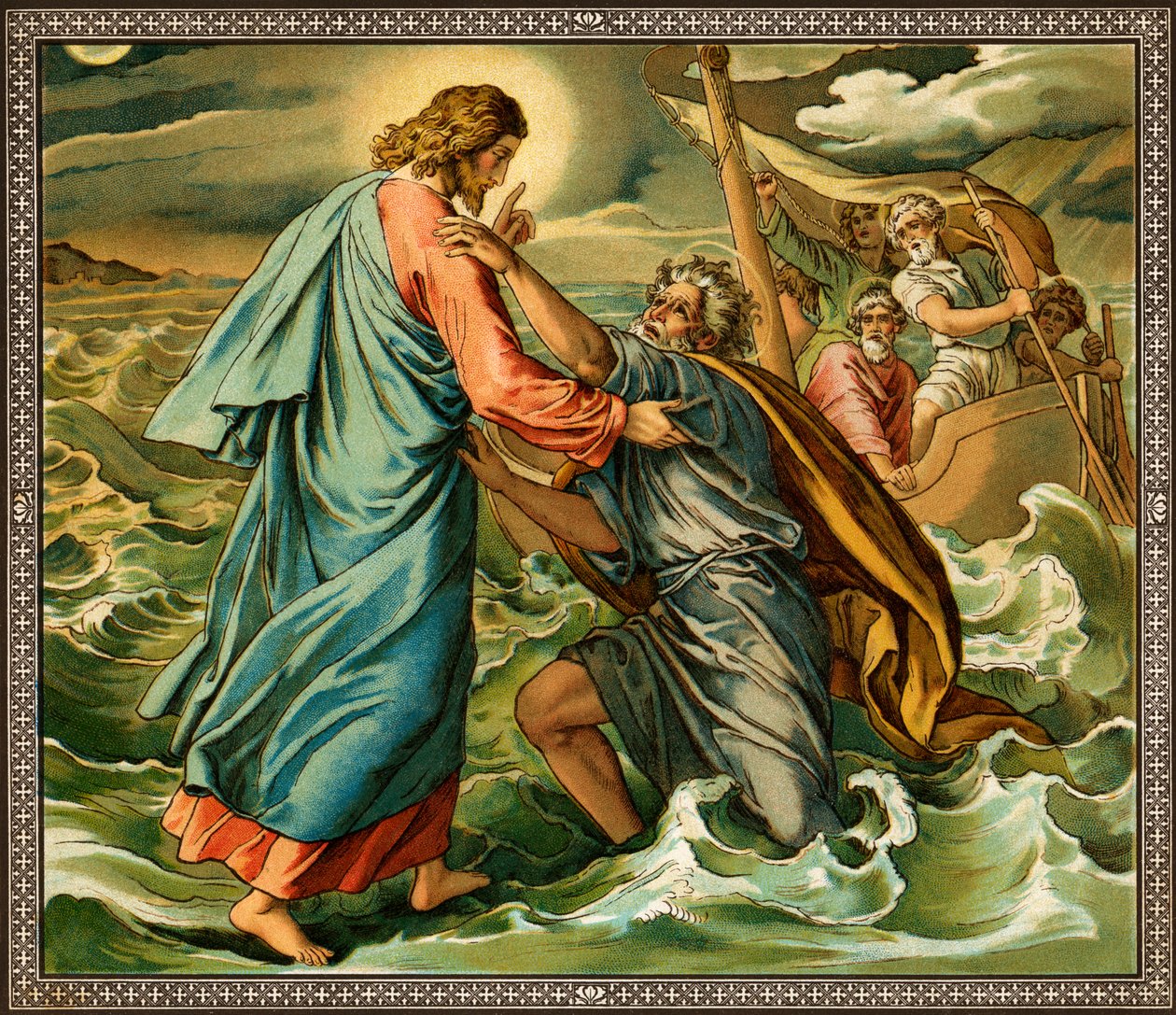 Ježíš kárá Petrovy nevěřící - Bible od Unknown