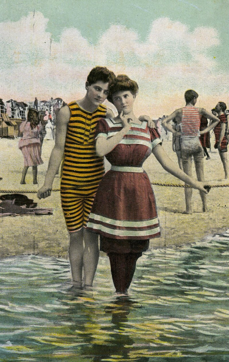 Milenci na pláži cca 1900 (ručně tónovaná fotografie) od Unknown