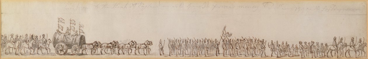 Průvod odvážející španělské peníze zajaté Royal Navy do Bank of England, 1799 (kresba perem a tuší) od Unknown