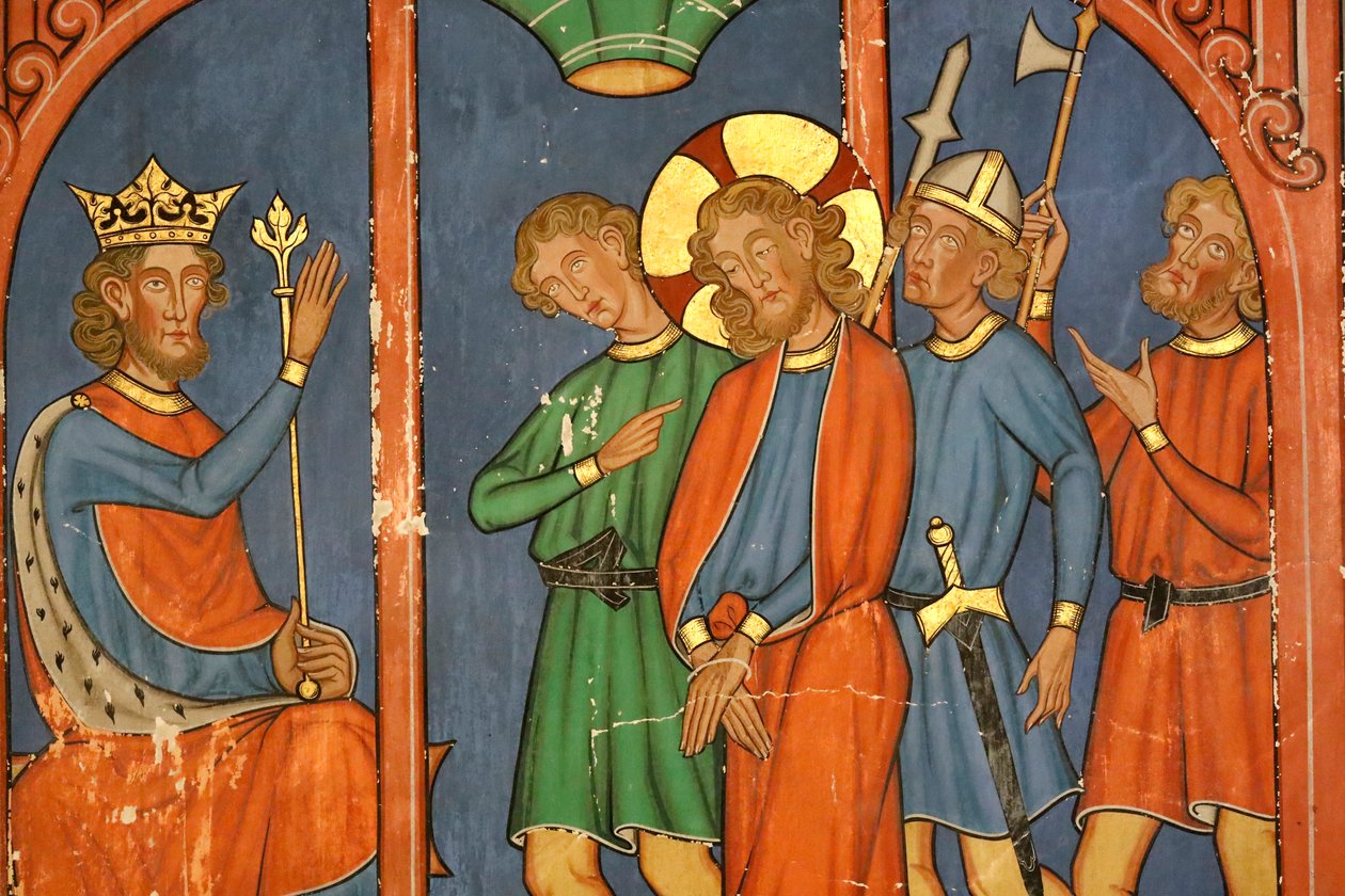 Saint-Pierre-le-Jeune protestantská církev, Umučení Krista, Ježíš je odsouzen Sanhedrinem, Fresco, Štrasburk, Francie. od Unknown