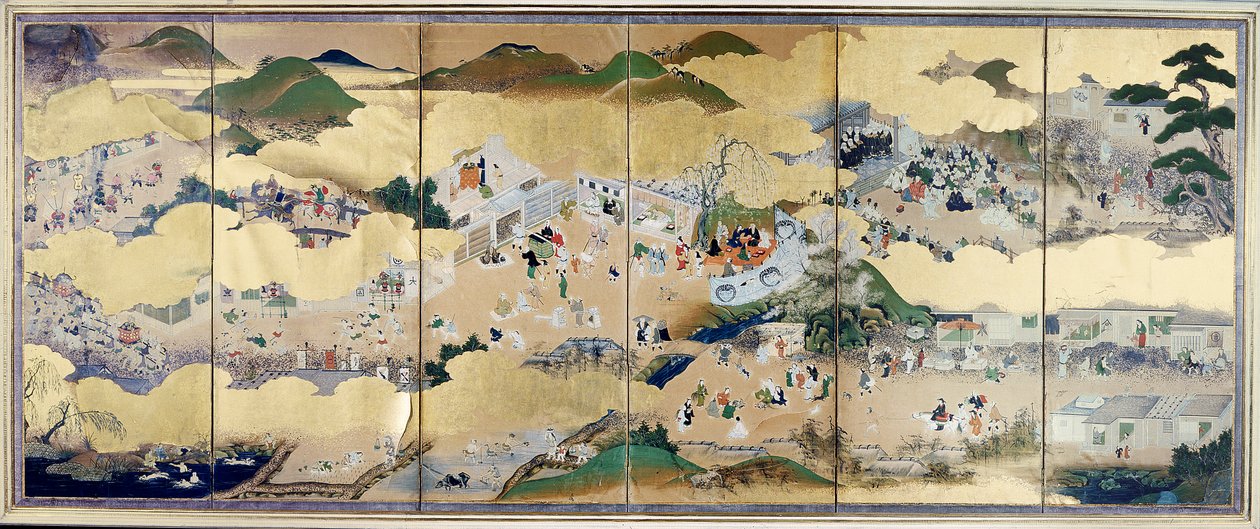 Scény městského života pod Bakufu, škola Tosa, 1800 (z šestinásobného plátna), (podrobnosti viz 67713), (barevný dřevotisk) od Unknown