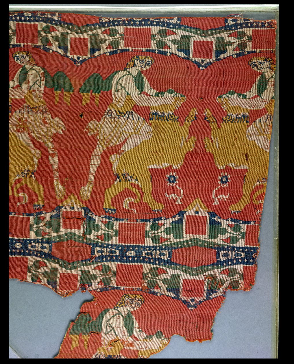 Zkrocení divokého zvířete, fragment byzantské tapisérie, 6.-7. století (hedvábí) od Unknown