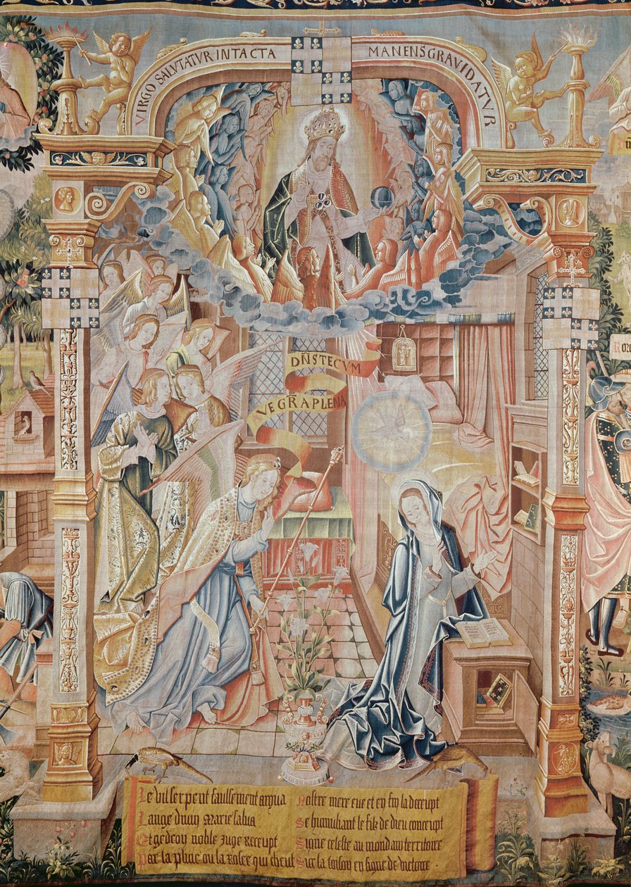 Zvěstování, ze scén ze života Panny Marie, gobelín, 1530 (viz také 61162 & 61164-6) od Unknown