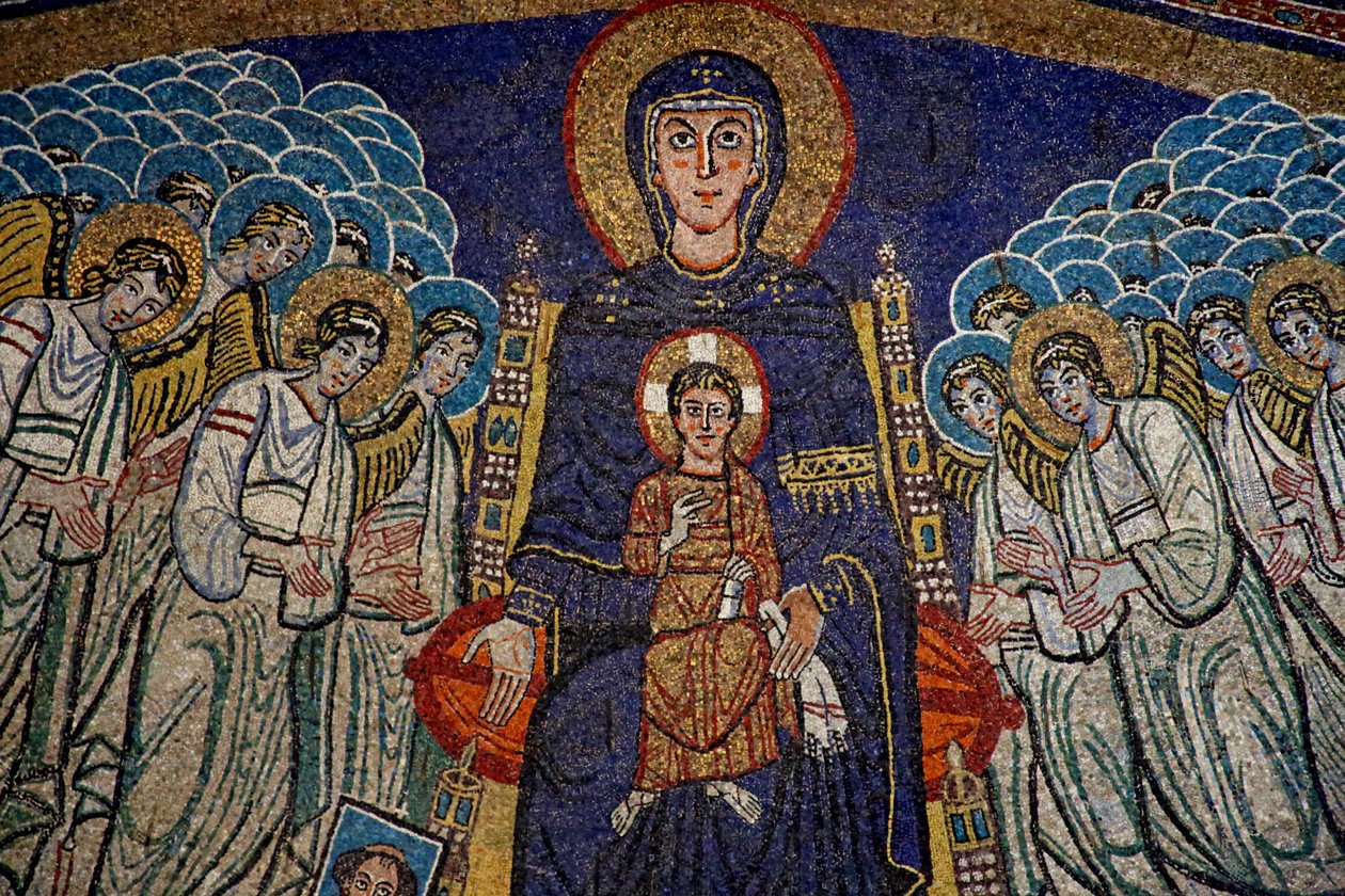 Apsida s Pannou a Dítětem s dárcem (papež Paschal) a anděly od Unknown