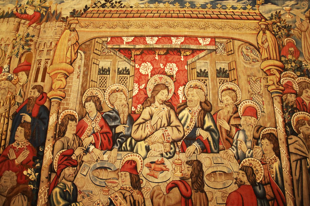 Vatikánské muzeum: gobelín s Poslední večeří - (z Epizod z Umučení, Tournai?, konec 15. století) (Galleria di San Pio V, Galerie sv. Pia V.) od Unknown