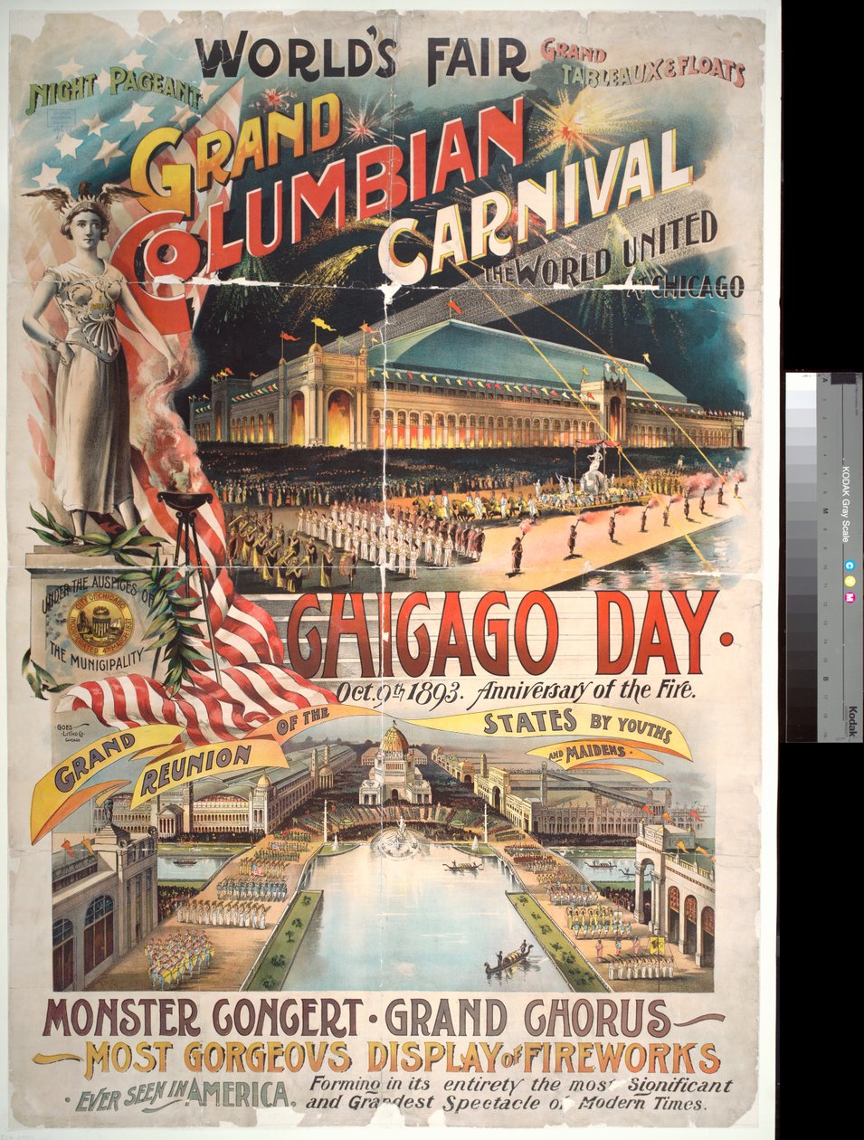Široká reklama na Den Chicaga na světové kolumbijské výstavě na památku požáru v Chicagu v roce 1871, 1893 od American Photographer