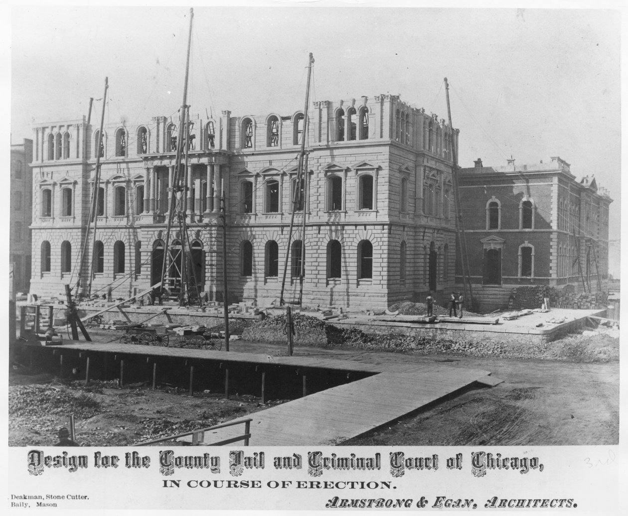 Návrh pro County Jail a Criminal Court of Chicago, v průběhu erekce, c.1883 od American Photographer