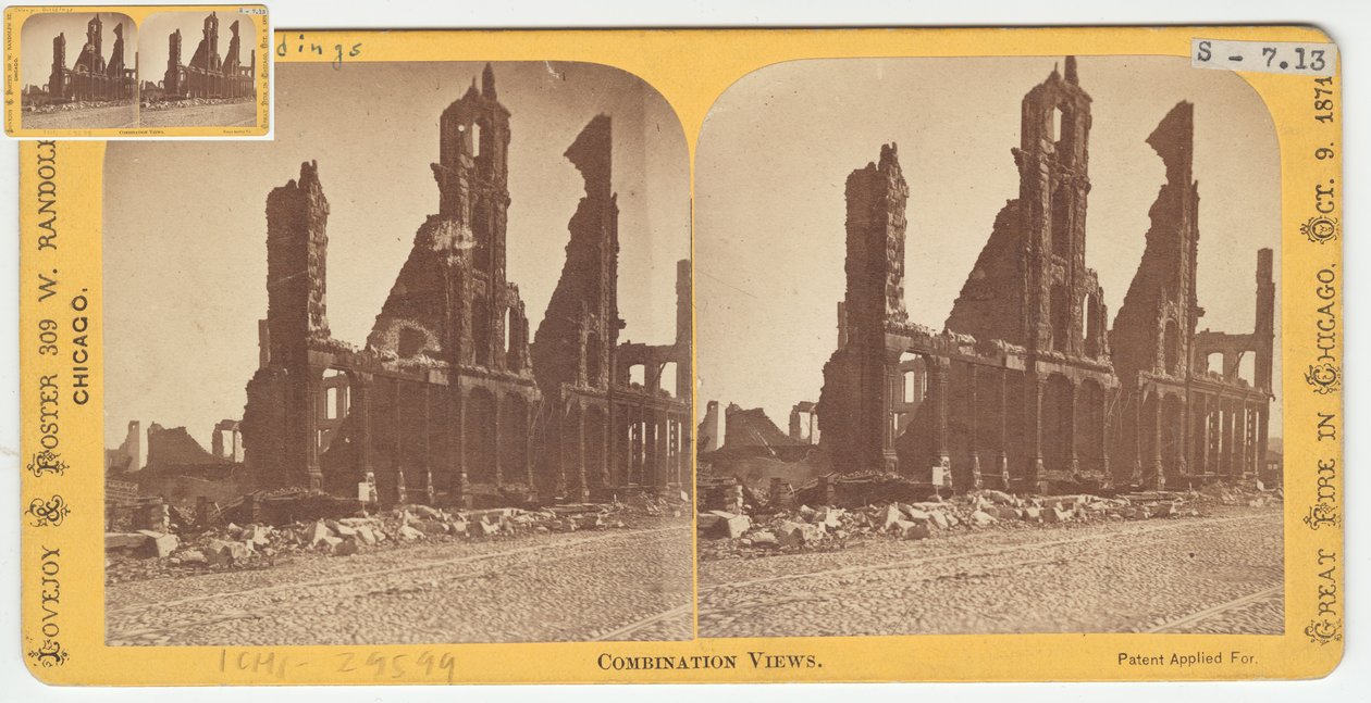 Stereograph of Booksellers Row, Chicago, po velkém požáru v roce 1871, 1871 (černobílá fotografie na držáku karty) od American Photographer