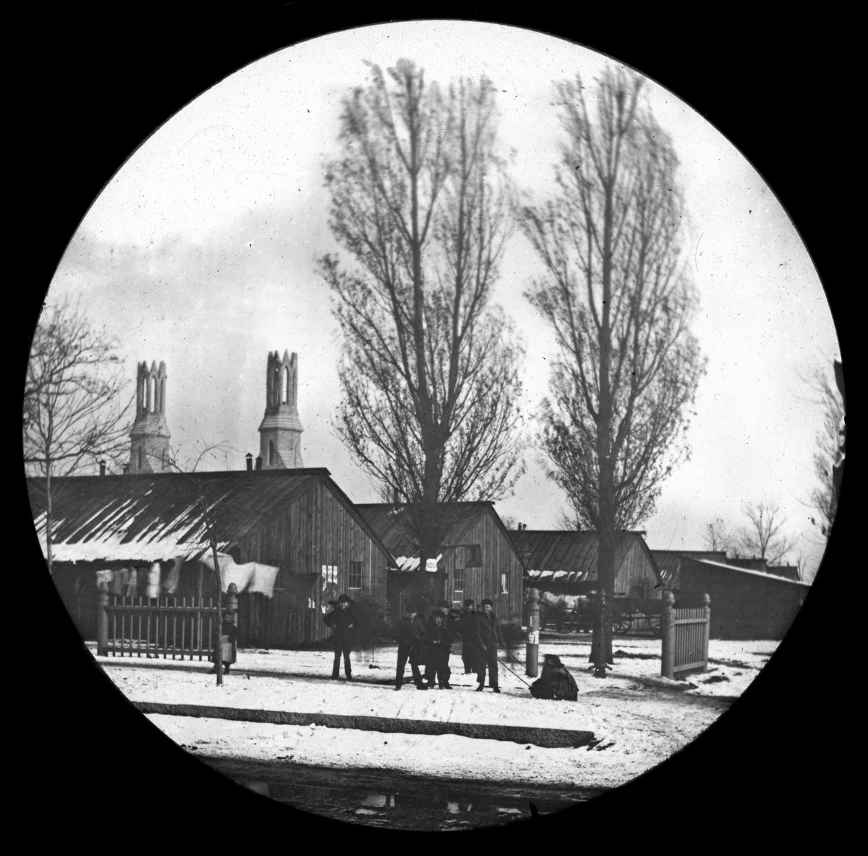 Washington Park Barracks po velkém požáru v Chicagu, kolem roku 1871 (sklíčko s lucernou) od American Photographer