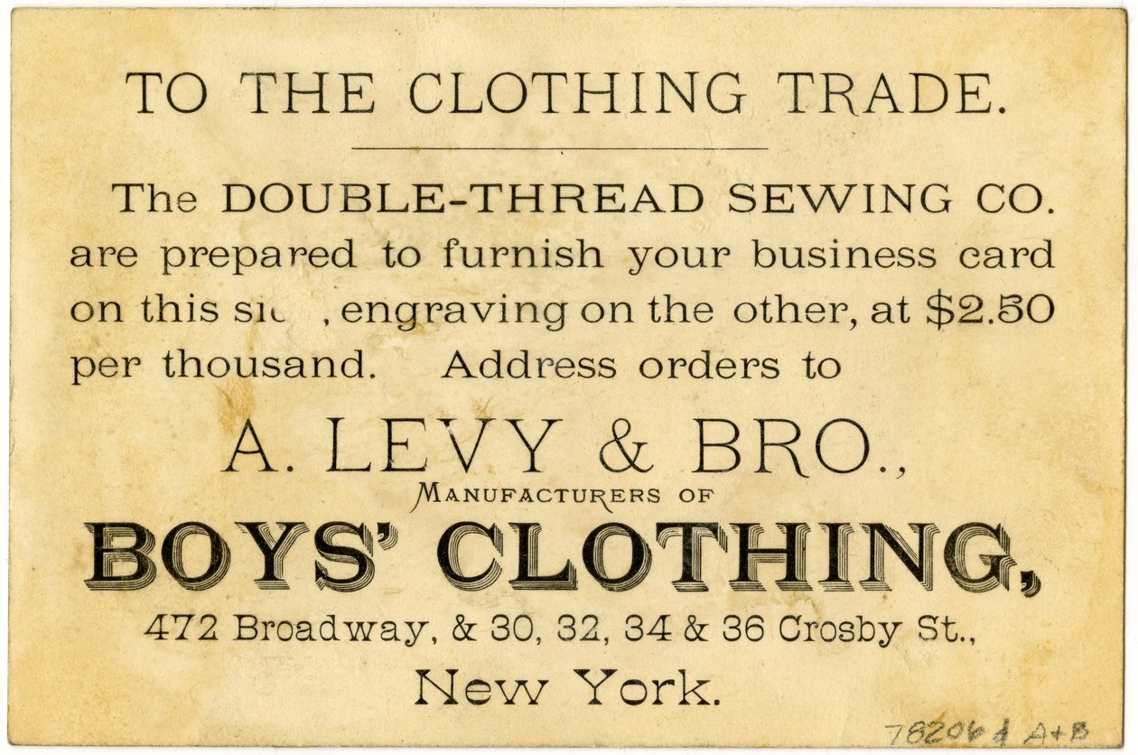 Patentový proces A. Levy Brothers, obchodní karta verso (litho [obchodní karta]) od American School