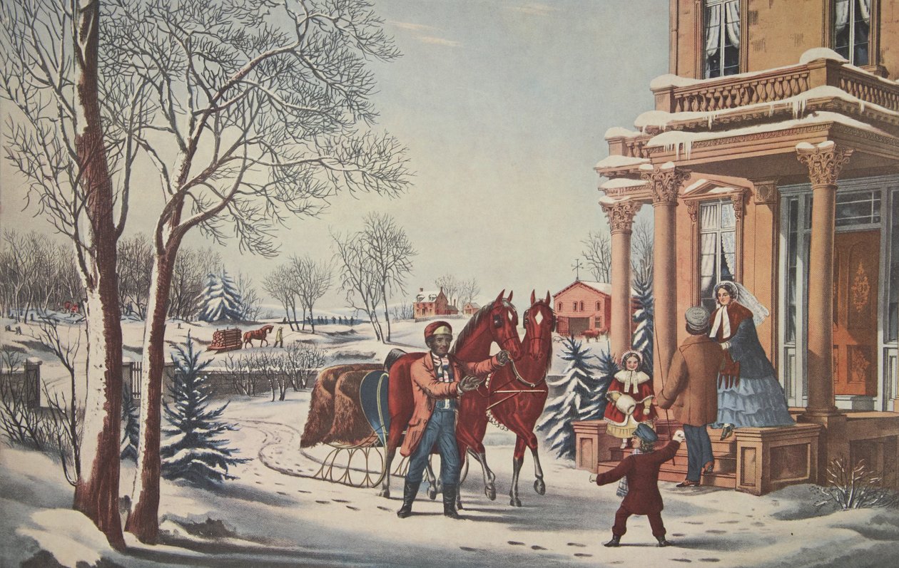 American Country Life, Pleasures of Winter, pub. 1855, Currier & Ives od American School