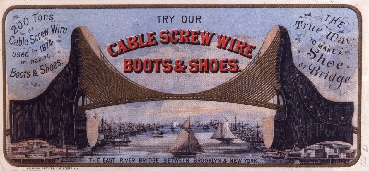 Boty a boty s kabelovým šroubem, 1874-75 (barevné lito [obchodní karta]) od American School