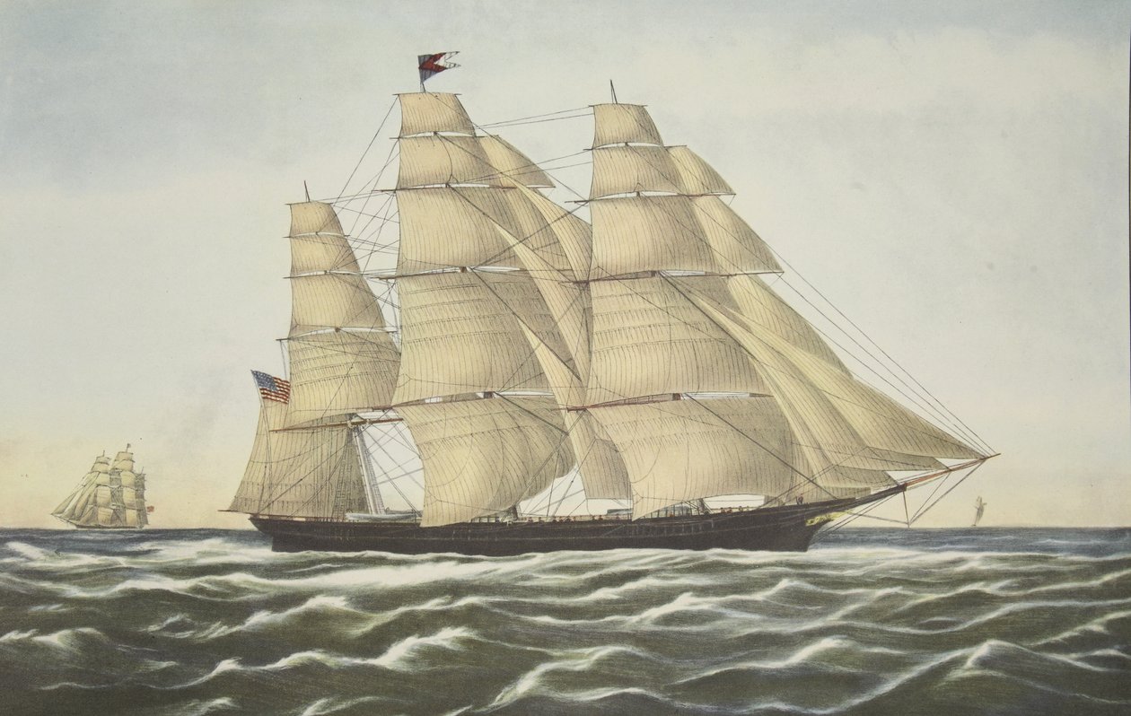 Clipper Ship, Flying Cloud, hospoda. 1852, Currier & Ives od American School