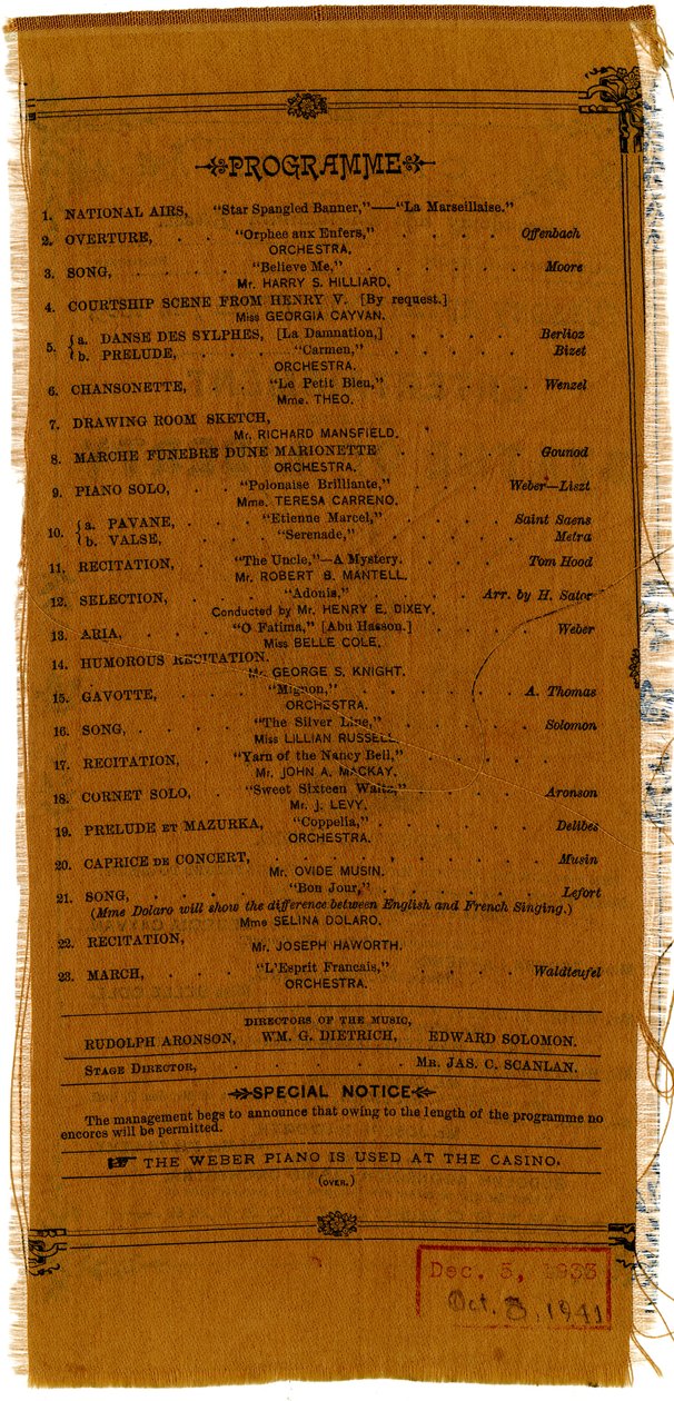 Zábava na pomoc fondu Sochy Svobody [verso], 1885 (tištěný textil) od American School