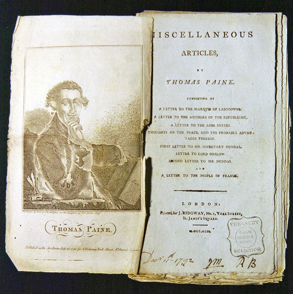 Frontispis k Miscellaneous článkům Thomase Painea, publikované v roce 1791 od American School