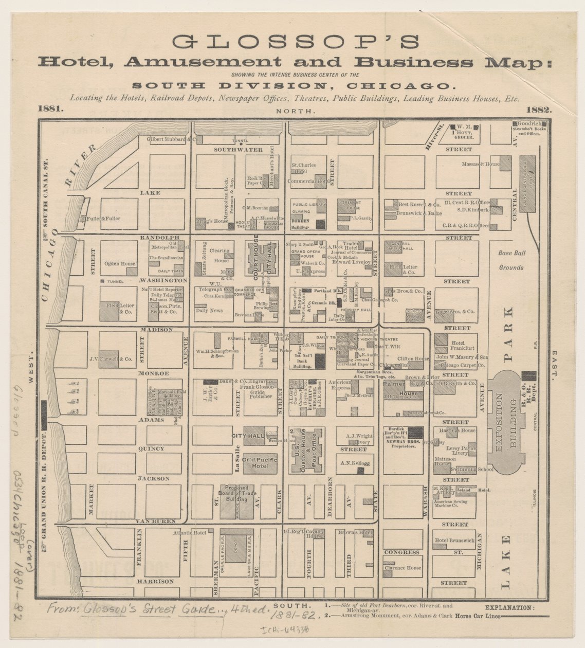 Glossops Hotel, zábavní a obchodní mapa, c.1881-82 od American School