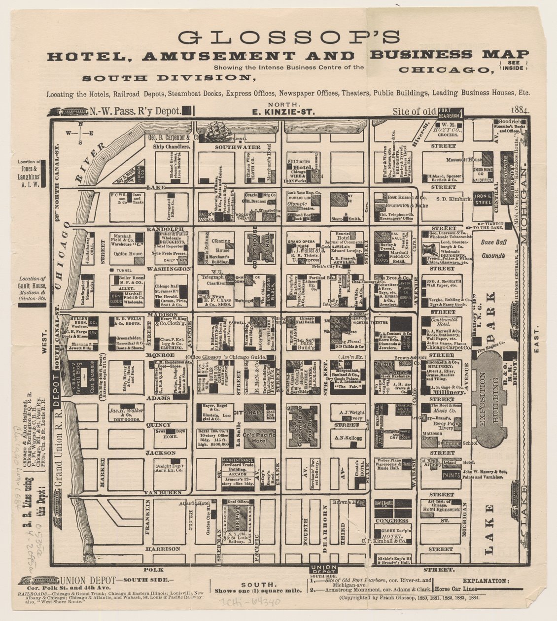 Glossops Hotel, zábavní a obchodní mapa, c.1884 od American School