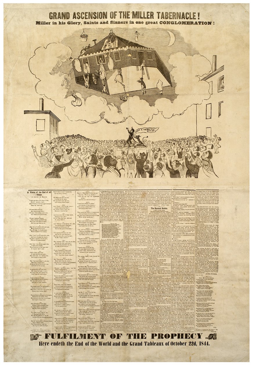 Velké nanebevstoupení Millerova stánku, brožovaný list s vyobrazením konce světa, 1844 od American School