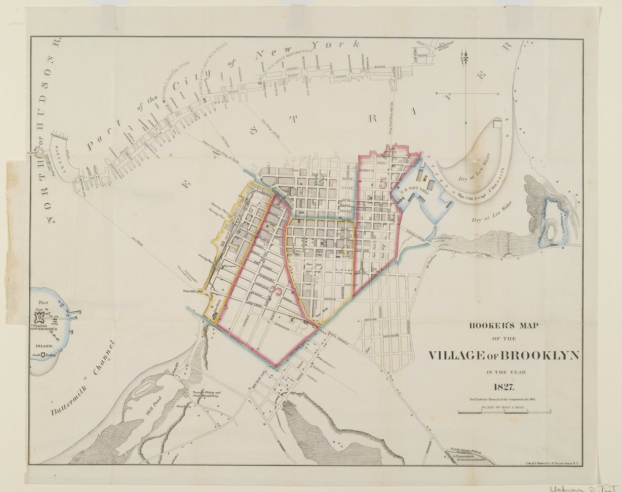 Hookers mapa vesnice Brooklyn, 1861 (rytina s wc) od American School