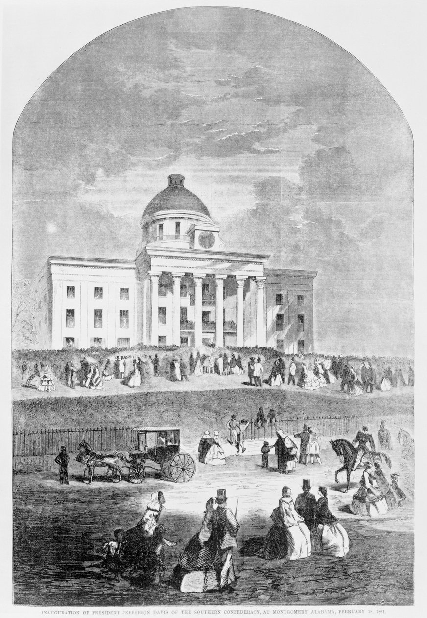 Inaugurace prezidenta Jeffersona Davise z Jižní konfederace v Montgomery, Alabama, hospoda. Harpers Weekly, 18. února 1861 od American School