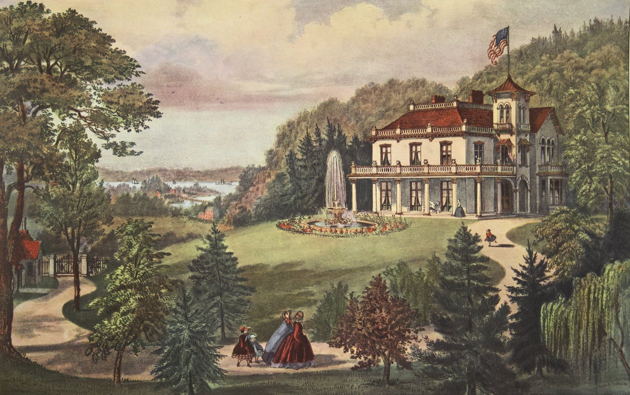Život na venkově - Večer, pub. 1862, Currier & Ives od American School