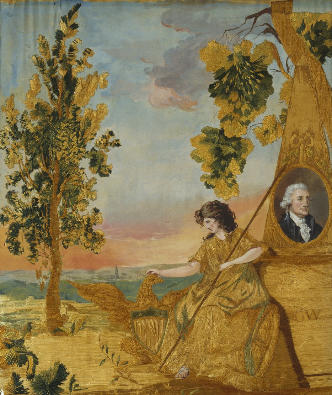 Pamětní vyšívaný obraz, asi 1805-1815 (hedvábí, len a kvaš) od American School