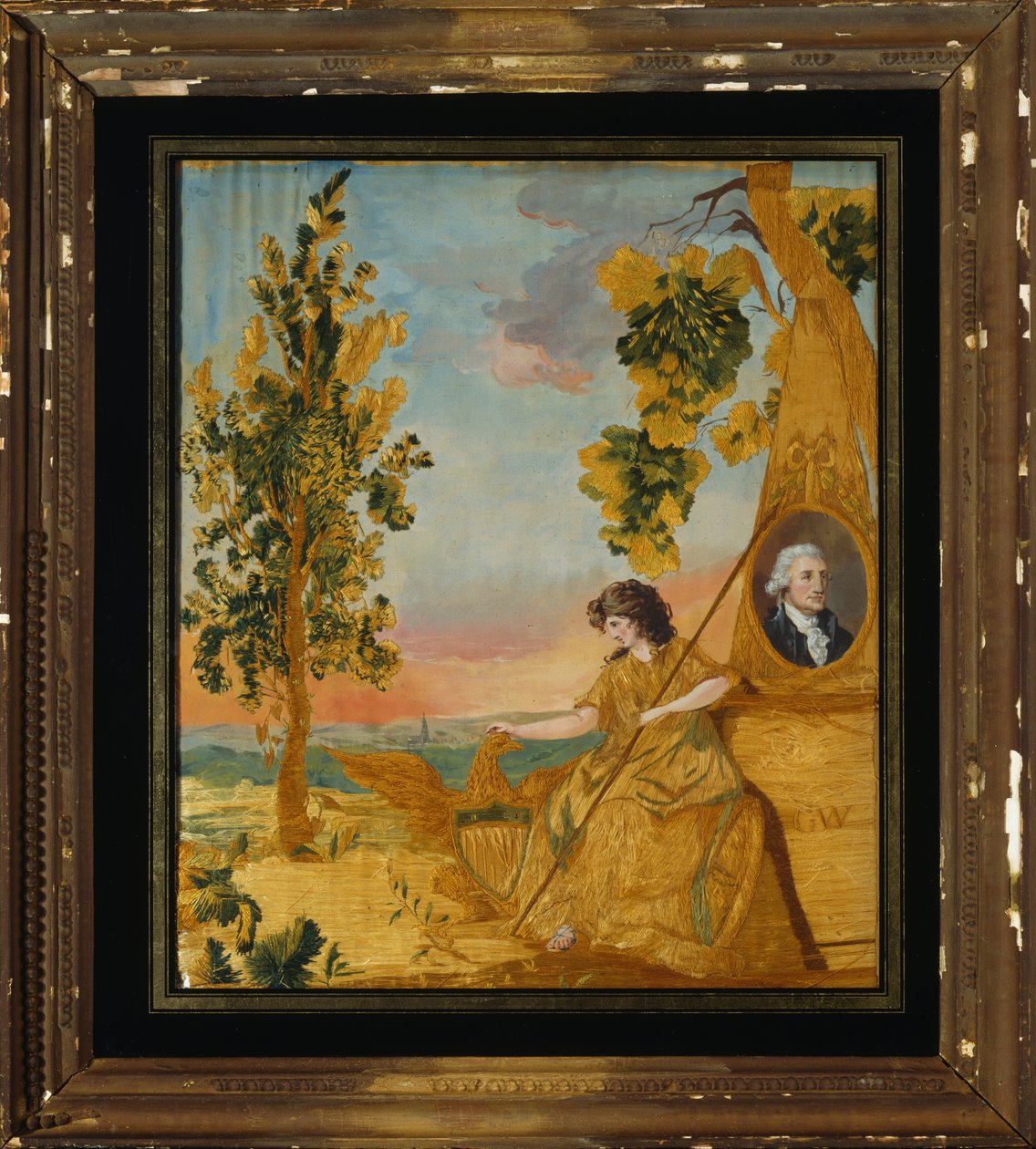 Memorial Embroidered Picture, c.1805-15 (hedvábí, len a wc) od American School
