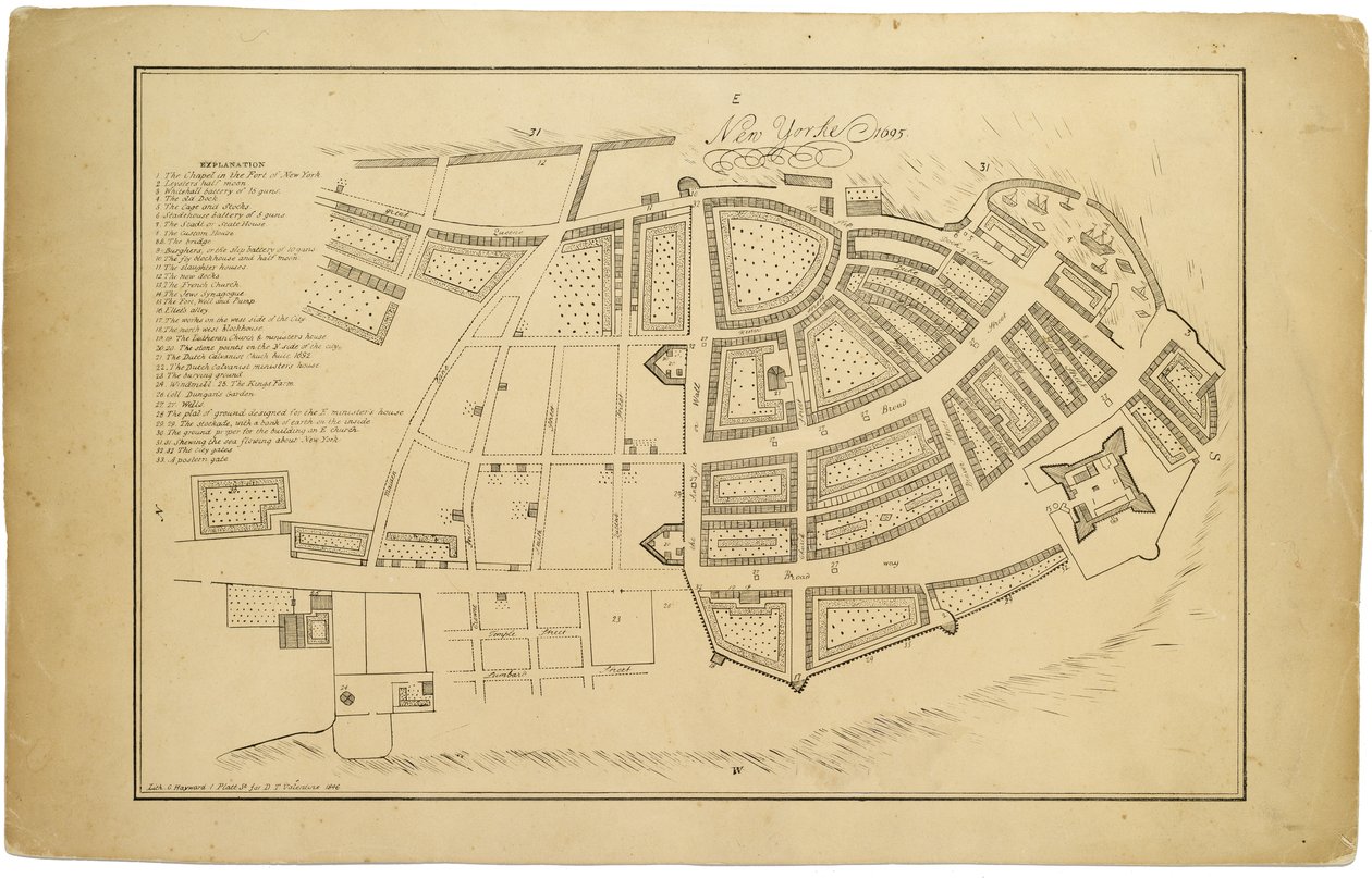 New York 1695, 1846 (černý inkoust na papíře, podloženo papírem) od American School