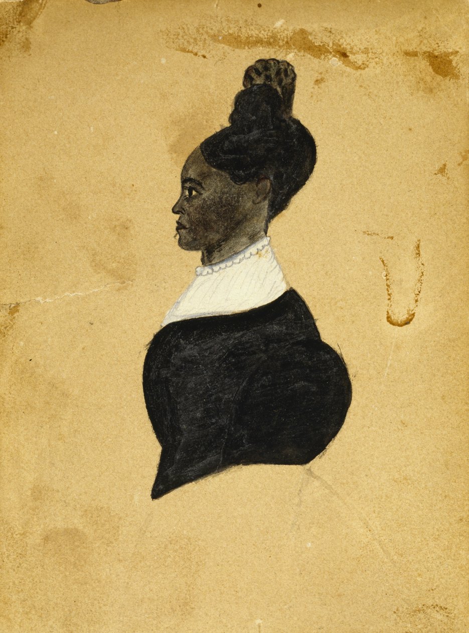 Kresba siluety mladé ženy, c. 1840-1850 (černý inkoust s křídou na tkaném papíru z buničiny) od American School