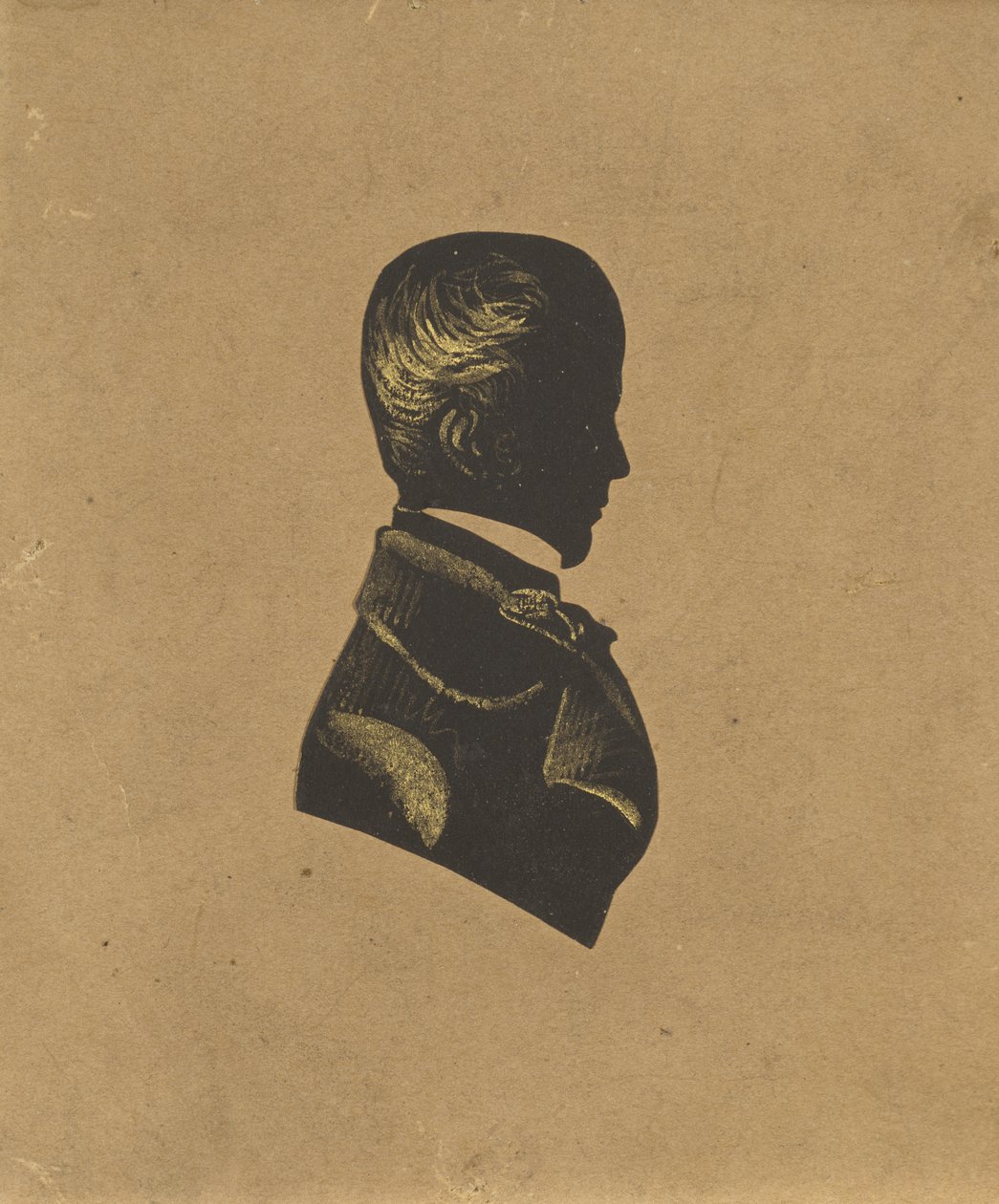 Silueta muže, c. 1800-1850 (černý papír se zlacenými odlesky) od American School