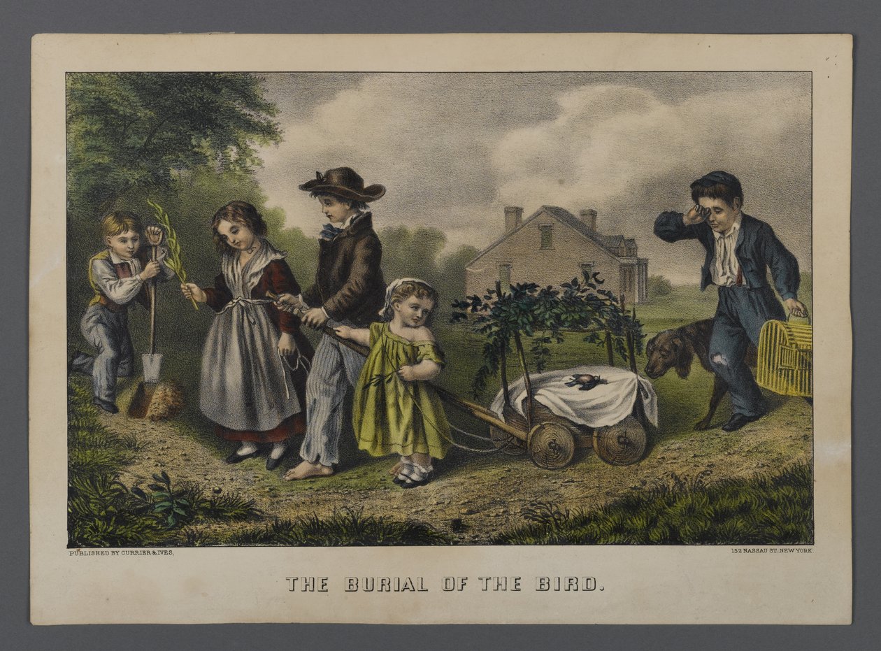 The Burial of the Bird, vydal Currier & Ives, New York (ručně kolorované lito) od American School