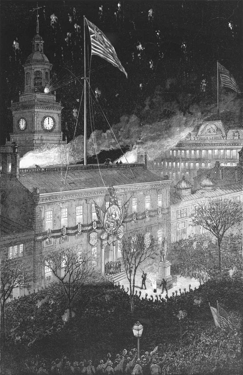 The Centennial Fourth Illumination of Independence Hall, 1876 od Schella a Hogana pro Harpers Weekly Magazine od American School