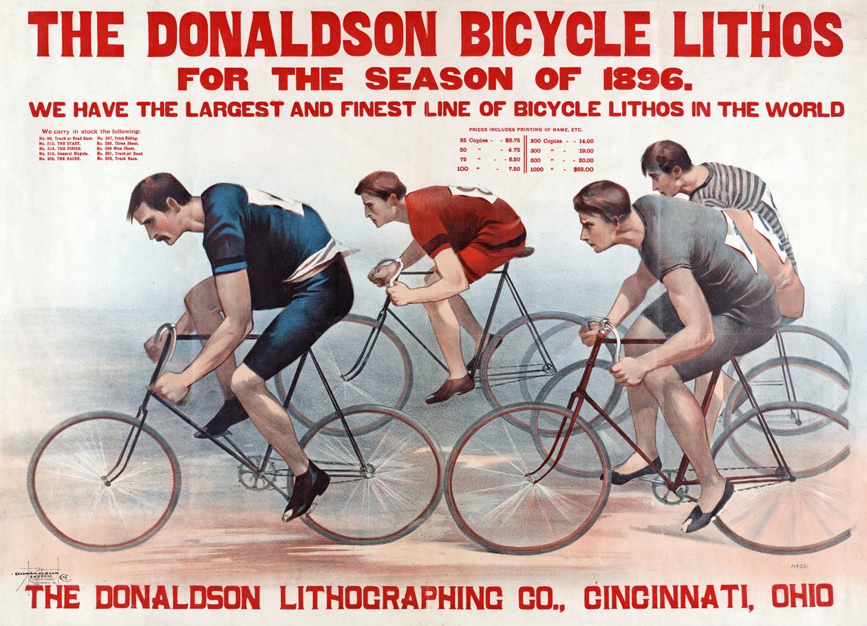 The Donaldson Bicycle Lithos pro sezónu 1896, hospoda. 1896 (barevná litografie) od American School