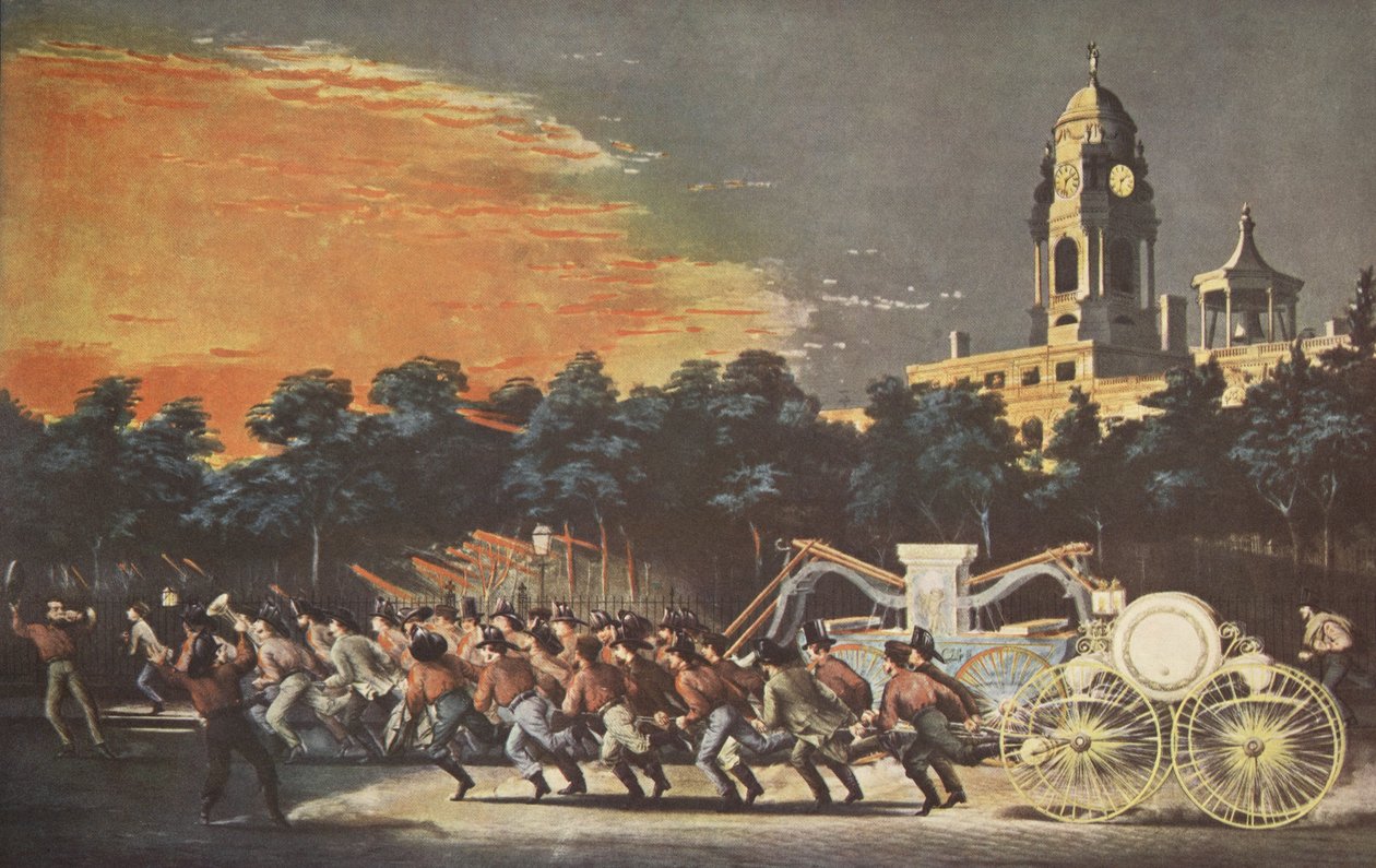 Život hasiče - Závod, hospoda. 1854, Currier & Ives od American School