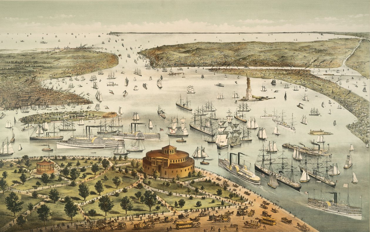 Přístav New York: Pohled z ptačí perspektivy z baterie, pohled na jih, hospoda. 1892 od American School
