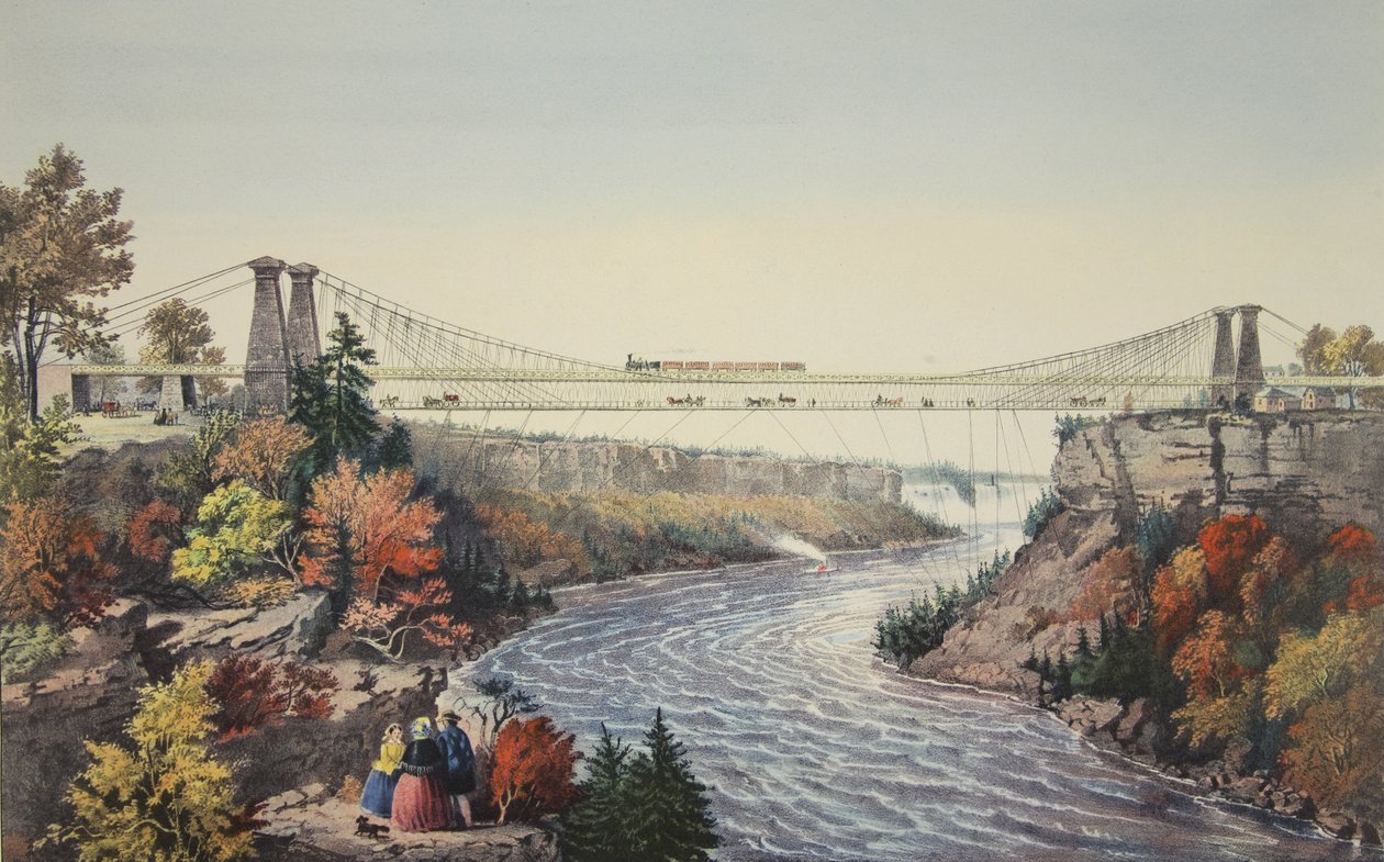 Visutý most Rail Road, Near Niagara Falls, 1856, Currier & Ives od American School