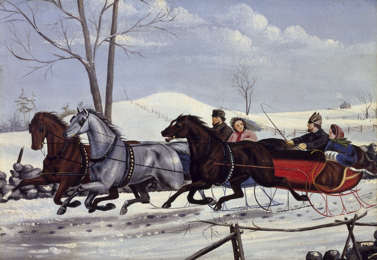 Závod na saních, c.1865 (olej na kartonu) od American School