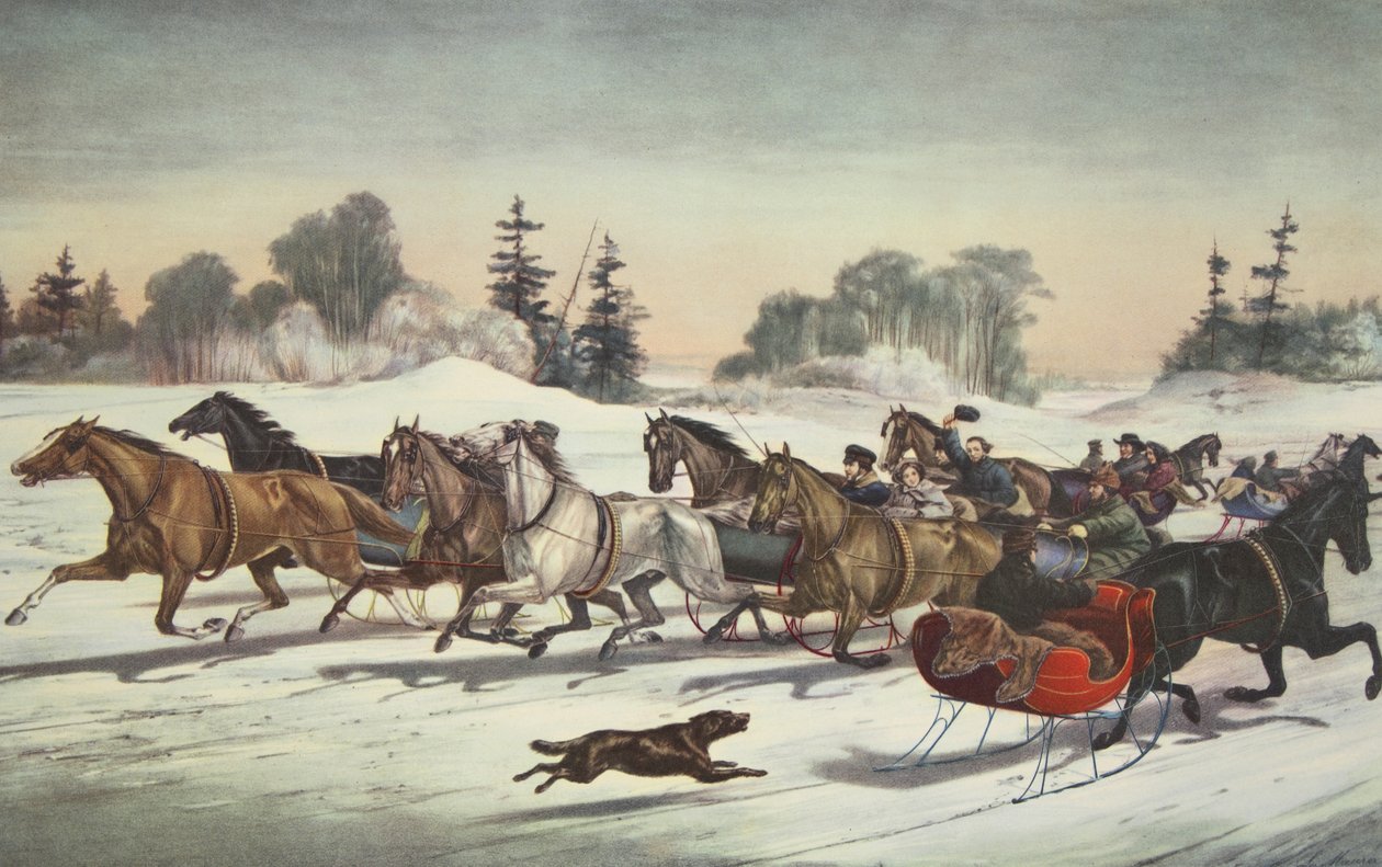 Klusající trhliny na sněhu, Currier & Ives od American School