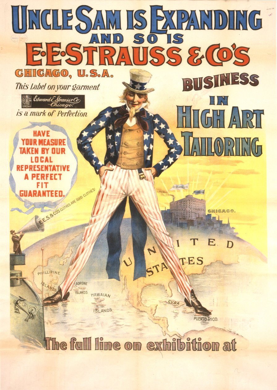 Strýček Sam expanduje, stejně jako podnikání E.E. Strauss & Co. v oblasti krejčovství vysokého umění, kolem roku 1898 od American School